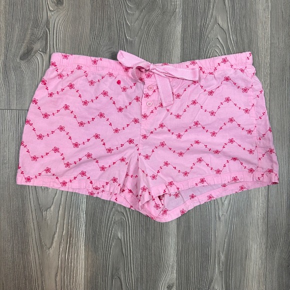 Pink Cotton Floral Embroidered Boxer Shorts with Ribbon Tie Waist Detail - Picture 2 of 6